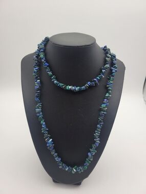 Malachite and Lapis Stone Chip Long Necklace